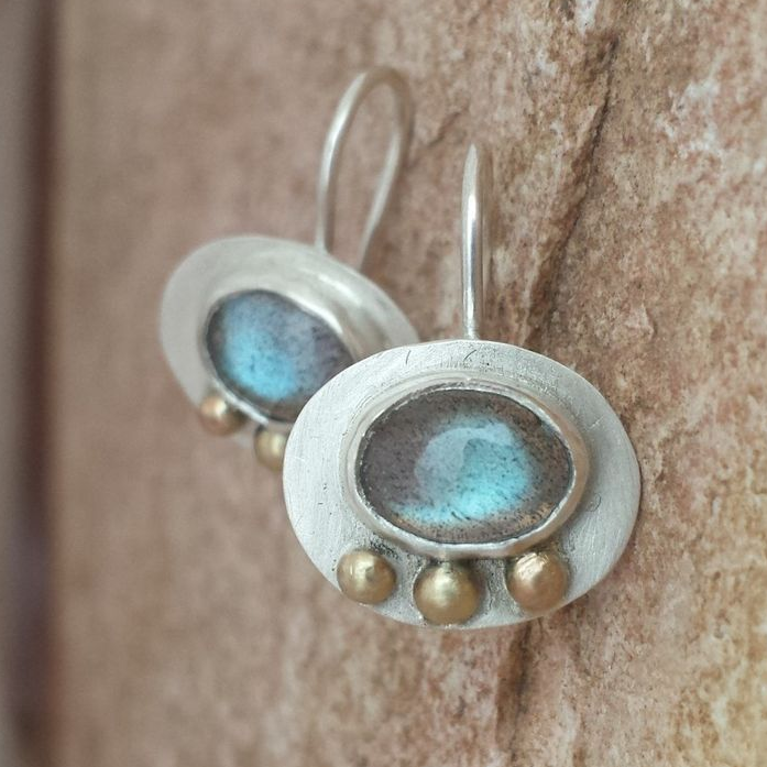 Vintage Blue Moonstone Rounded Earrings