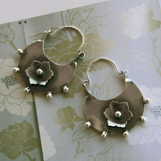 Vintage Silver Flower Basket Earrings