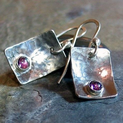 Vintage Silver Square Purple Stone Earrings