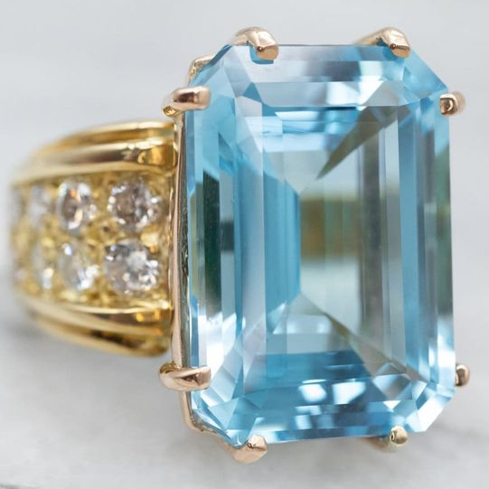 Vintage Blue Square Zirconia Golden Plated Ring