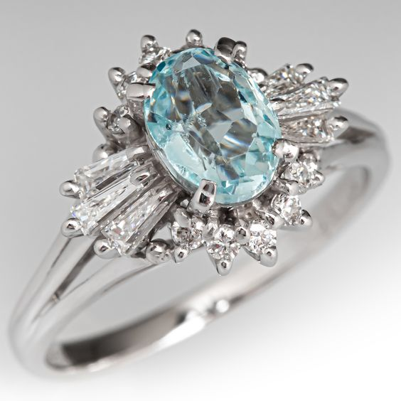 Vintage Blue Crystal Silver Plated Ring