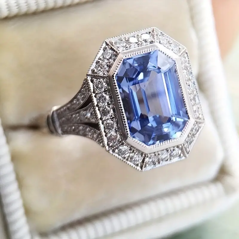 Vintage Cubic Blue Crystal Silver Ring