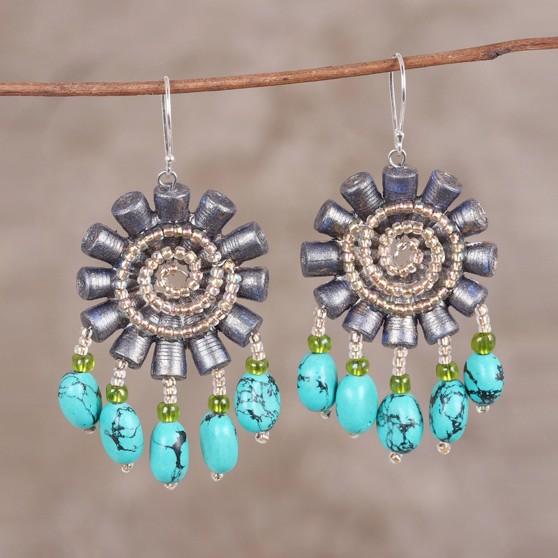 Vintage Blue Stone Beads Earrings