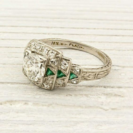 Vintage Crystal & Green Zirconia Silver Ring