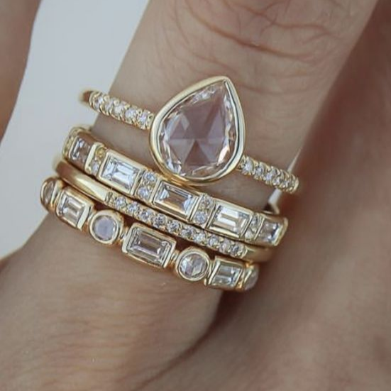 Vintage Oval Glass Ring Set