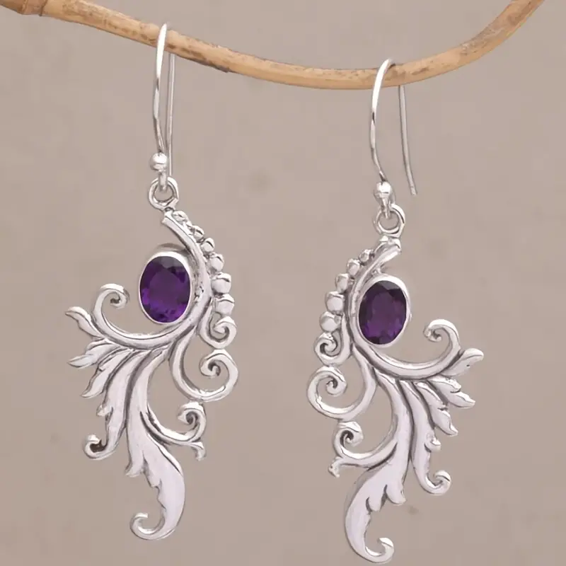 Vintage Purple Stone Silver Earrings