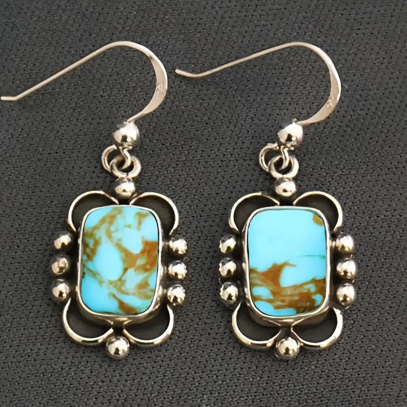 Vintage Blue Opal Square Earrings