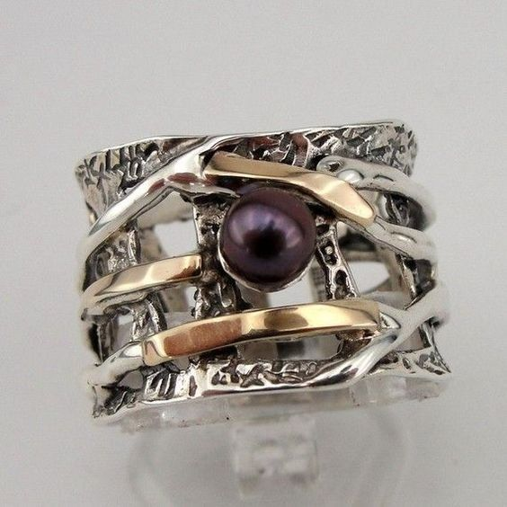 Vintage Dark Stone Layered Silver Ring