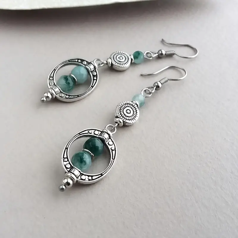 Vintage Dangling Green Stones Earrings