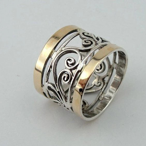 Vintage Hollow Silver & Gold Ring