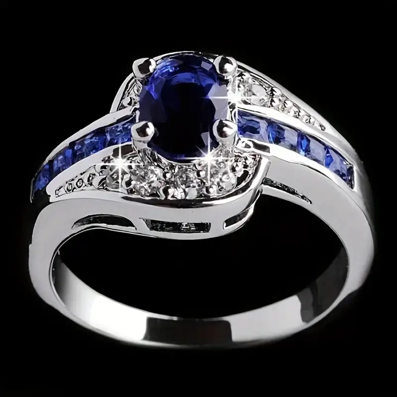 Vintage Blue Crystal Silver Zirconia Ring