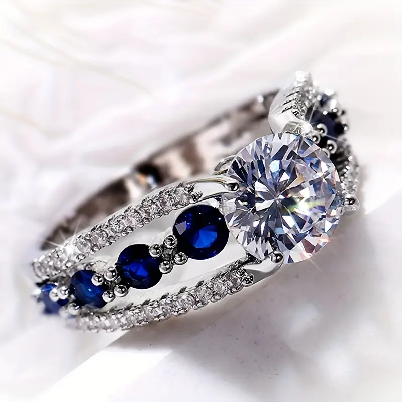 Vintage Zirconia Blue Silver Ring