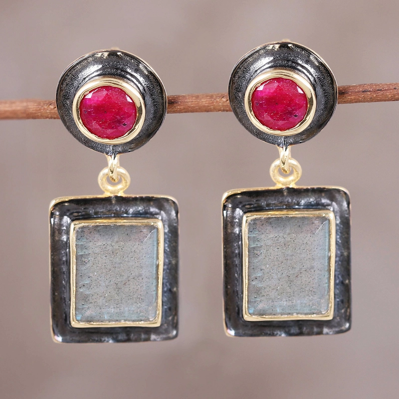 Vintage Square Red Stone Earrings