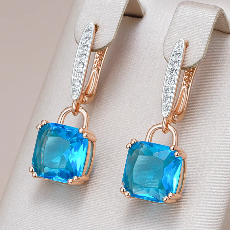 Elegant Blue Square Zirconia Earrings