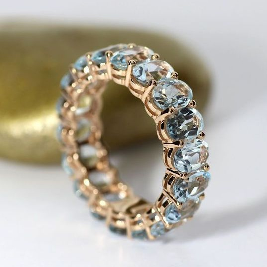 Vintage Inlaid Blue Glass Gold Ring