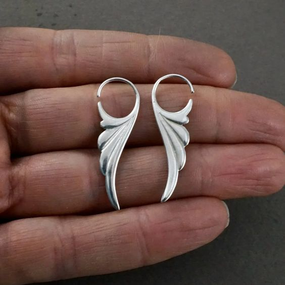 Vintage Silver Wings Hoop Earrings