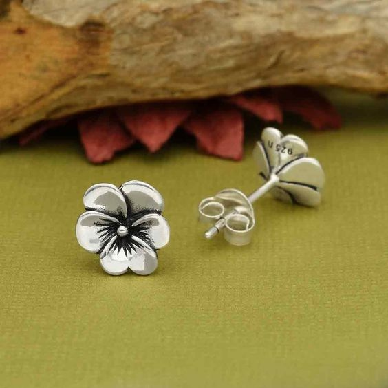 Vintage Silver Flower Stud Earrings