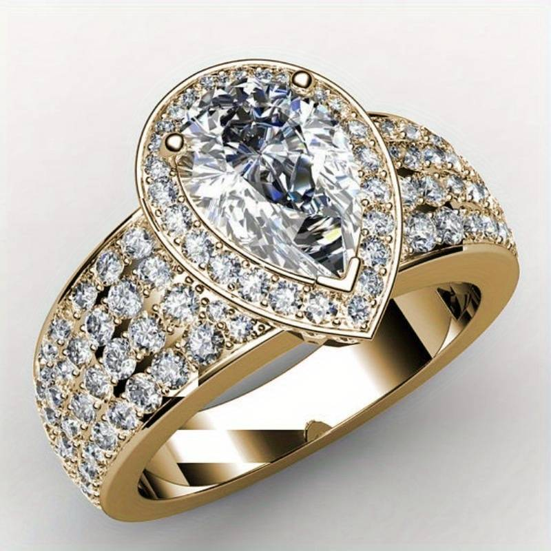 Vintage Drop Zirconia Gold Ring