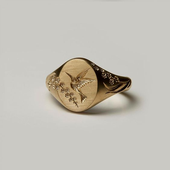 Vintage Gold Hummingbird Seal Ring