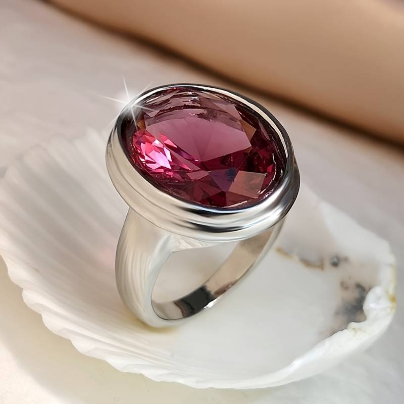 Vintage Red Rounded Stone Silver Ring