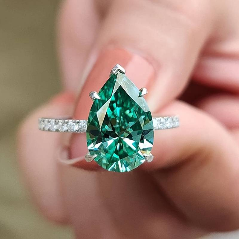 Vintage Green Crystal Drop Ring