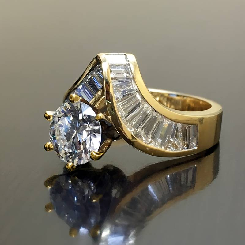 Vintage Irregular Zirconia & Gold Ring