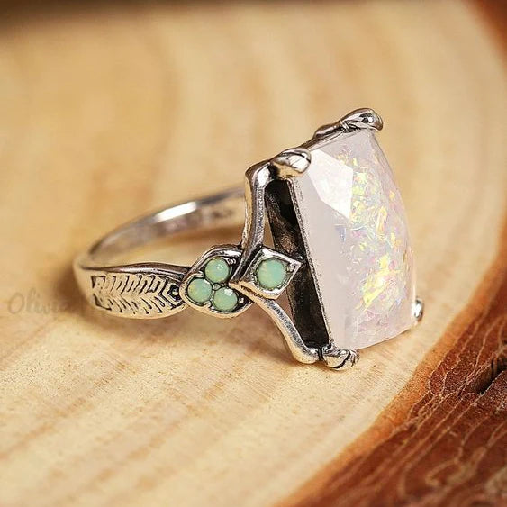 Vintage White Opal Silver Ring