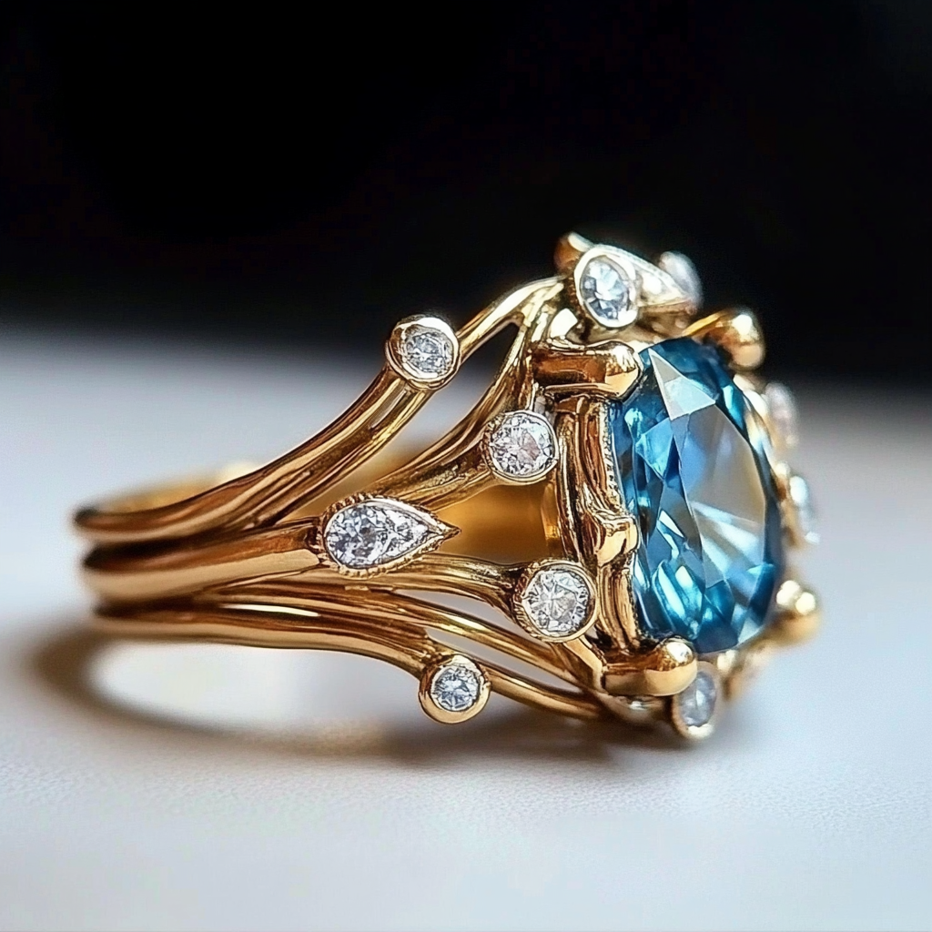 Vintage Floral Crystal Blue Ring