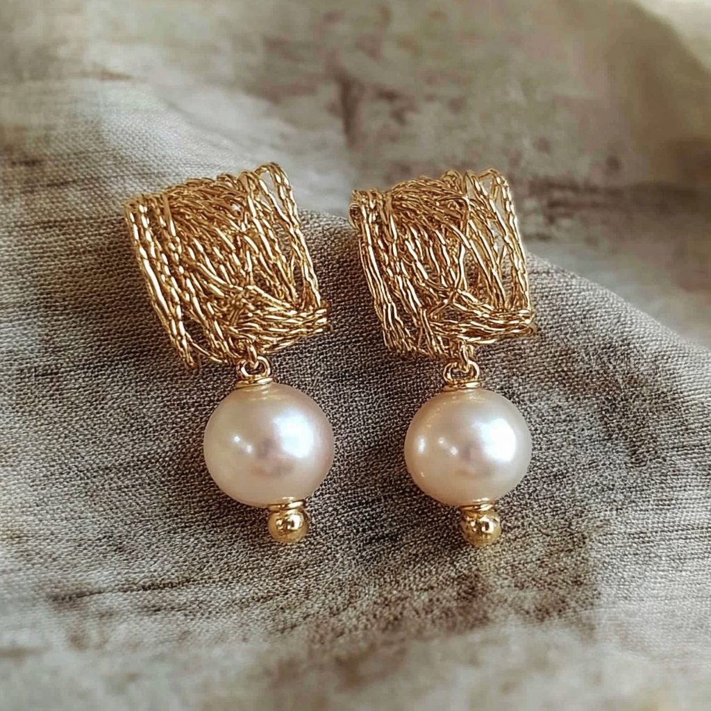 Vintage Golden Threads & Pearls Earrings