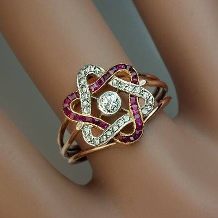 Vintage Garnet & White Crystal Ring