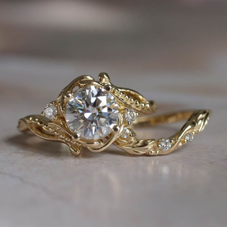 Vintage Zirconia Gold Branch Ring