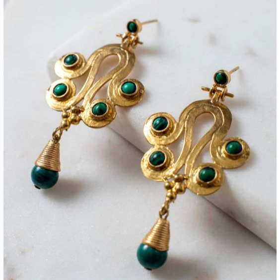 Vintage Green & Gold Dangling Earrings