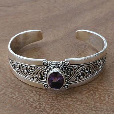 Vintage Inlaid Crystal Silver Open Bracelet