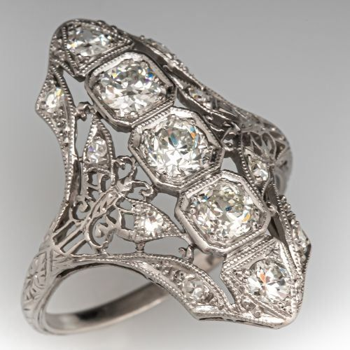 Vintage Zirconia Shield Silver Ring