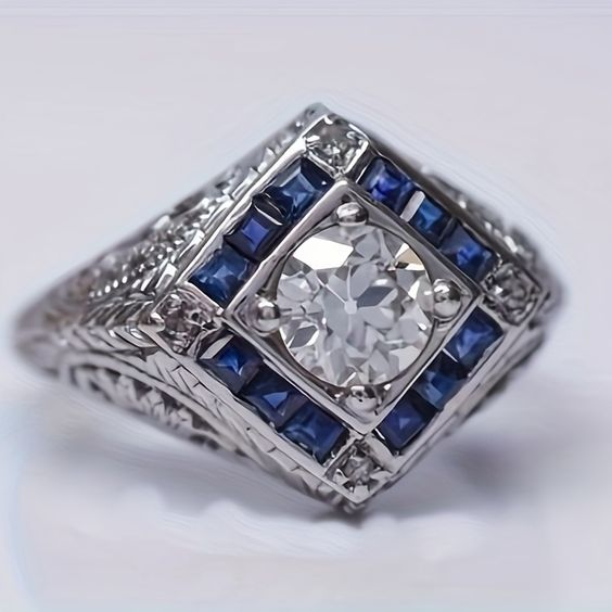 Vintage Blue & White Zirconia Ring