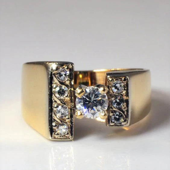 Vintage Inlaid Bright Gold Open Ring