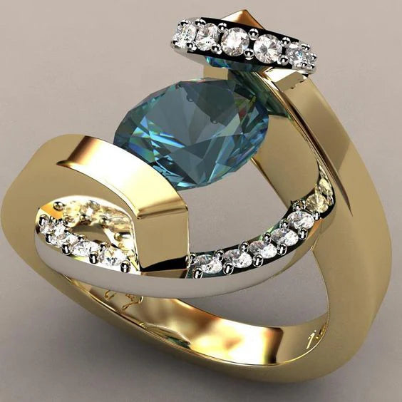 Vintage Blue Zirconia Gold Open Ring