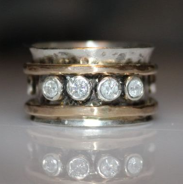 Vintage Inlaid Rounded Crystals Gold & Silver Ring