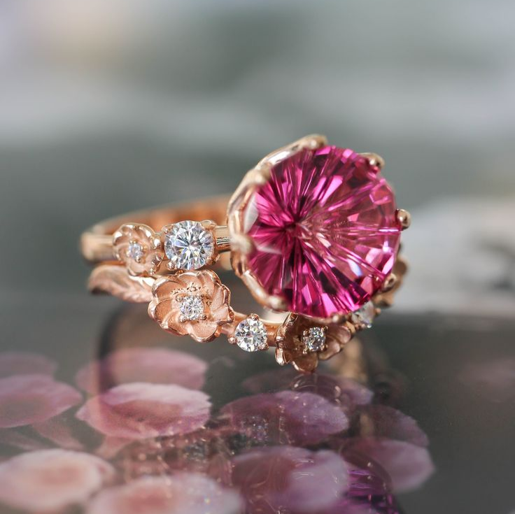 Vintage Pink Crystal Gold Ring