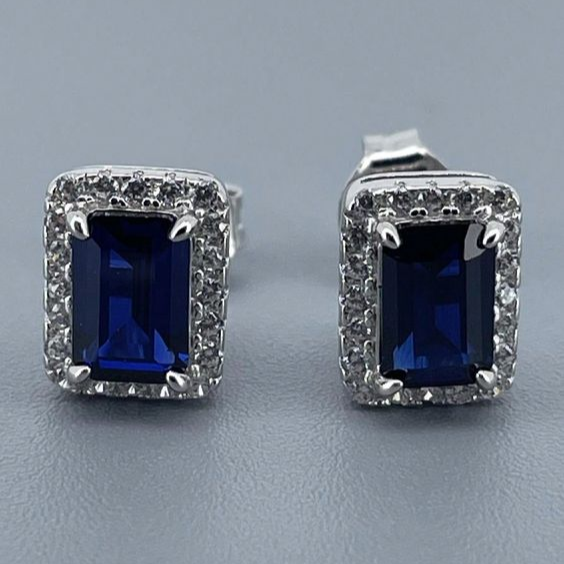 Vintage Blue Square Glass Earrings