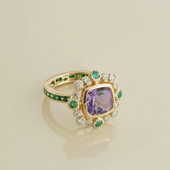 Vintage Colored Glass Gold Ring