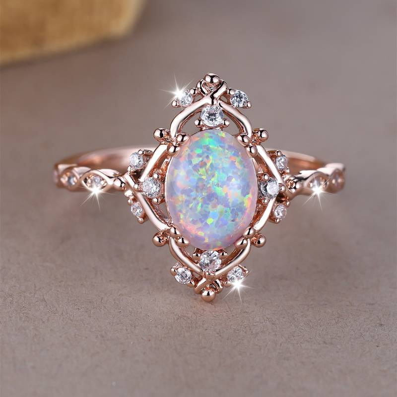 Vintage Opal Rose Ring