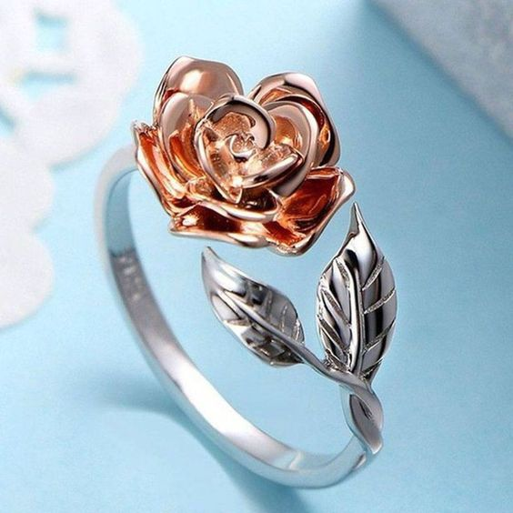 Vintage Orange Rose Silver Ring