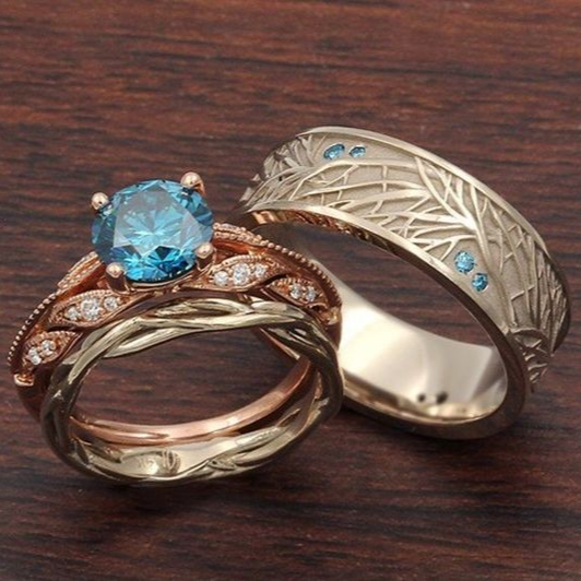 Vintage Blue Crystaline Gold Ring Set