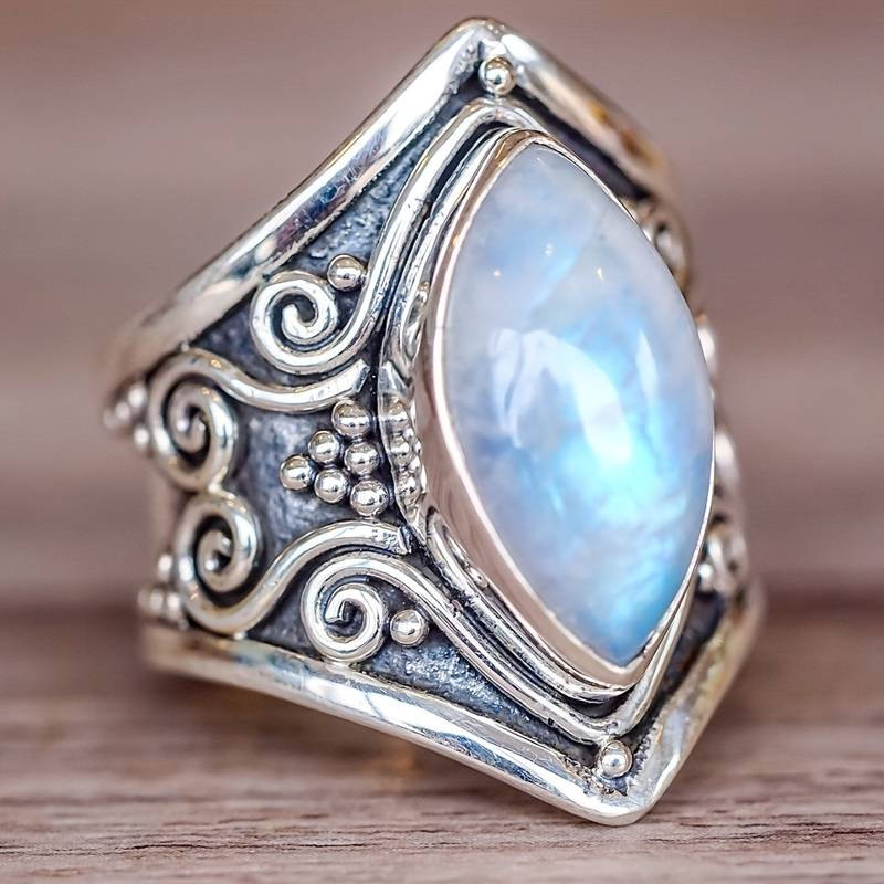 Vintage Oval White Opal Silver Ring