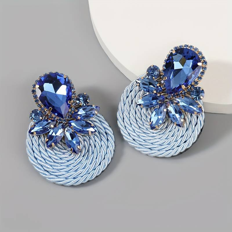 Vintage Blue Crystal Rounded Earrings