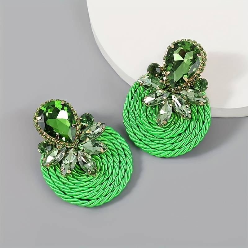 Vintage Green Crystal Rounded Earrings