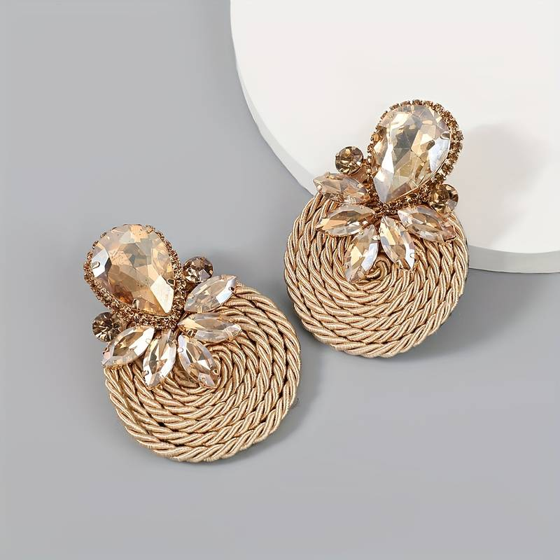 Vintage Golden Crystal Rounded Earrings