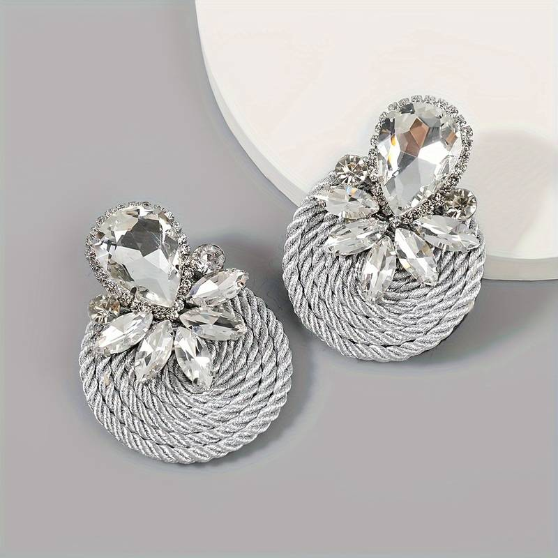 Vintage Silvered Crystal Rounded Earrings