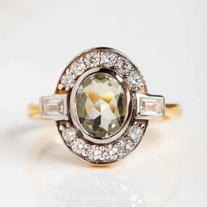 Vintage Green Olive Crystal Ring